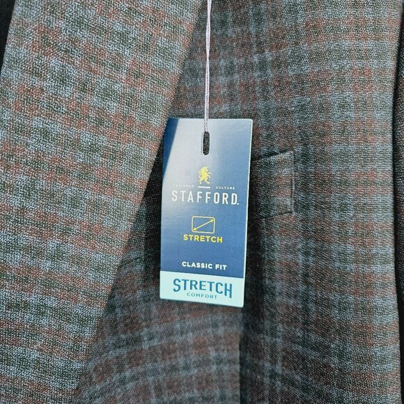 Stafford Classic Fit Blazer Coat 52R 2 Button Stretch Seasonal Texture Plaid New - Picture 5 of 13